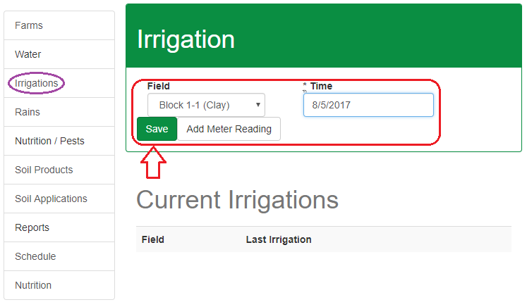 AddIrrigation Date