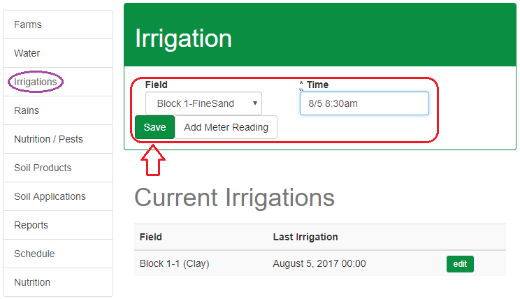 AddIrrigation date/time